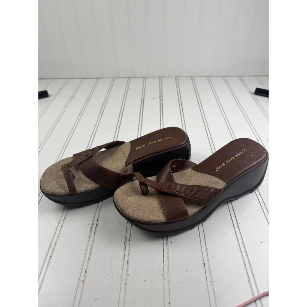 Lower East Side Vintage Y2K Brown Platform Wedge Slide Sandals Women's Size 7.5